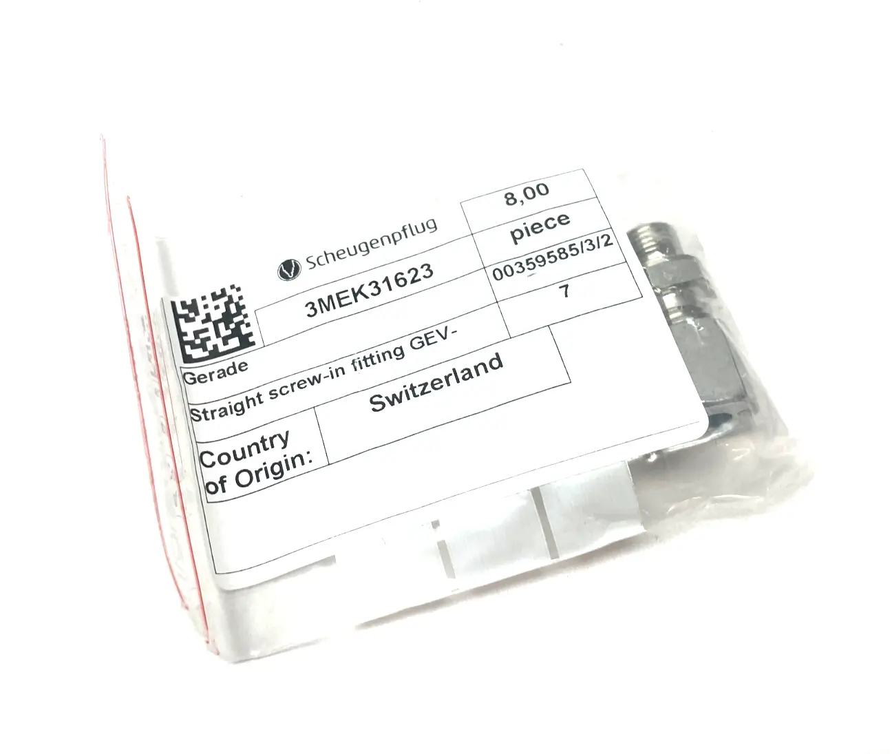 NEW SCHEUGENPFLUG STRAIGHT SCREW-IN FITTING GEV