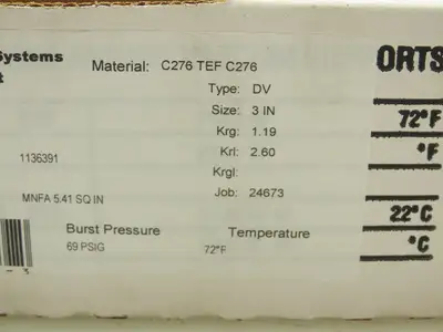 BS&B Safety Systems 1136391 Rupture Disk 3" Type DV 69 psi(G) @ 72°F