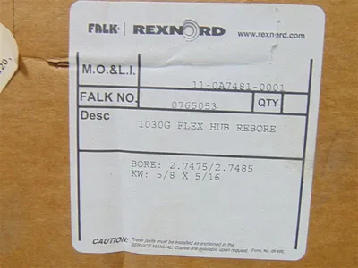 Falk / Rexnord 1030G Flex Hub Rebore 0765053 2.7475/2.7485 Bore New NIB