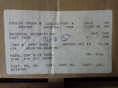 Bearing Housing for Goulds pump model 3196 MTX