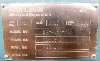 Alfa-Laval NX 418B-31G decanter centrifuge, 316SS.