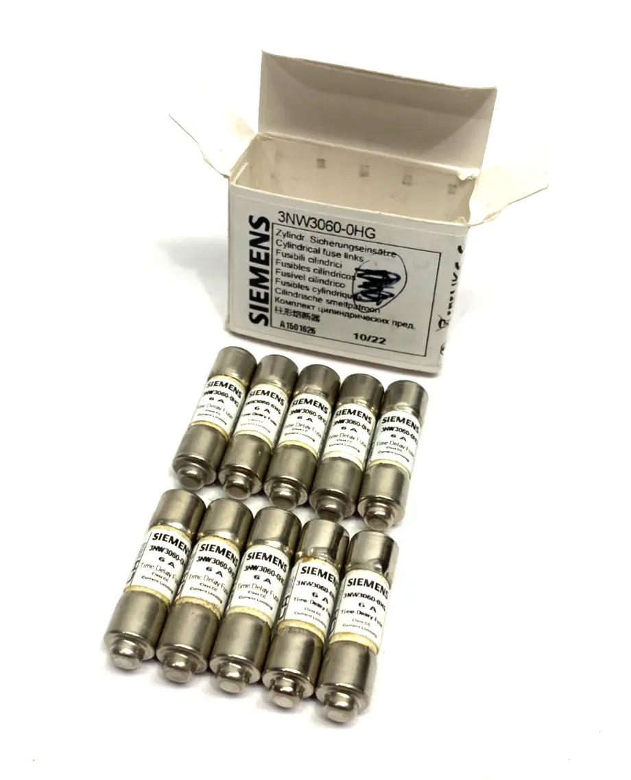 USED SIEMENS SENTRON CYLINDRICAL FUSE, SLOW-BLOW, 6A