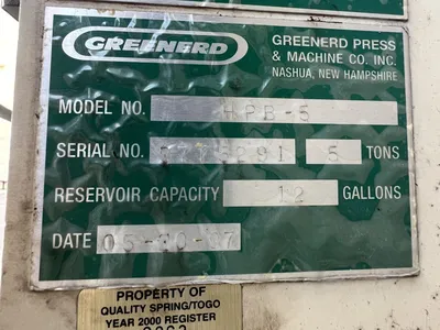 USED 1997 GREENERD PRESSES GREENERD HPB-5 PRESS