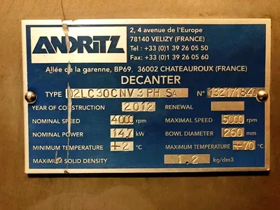 Andritz D2L C30 CNV sanitary tricanter centrifuge, 316SS.