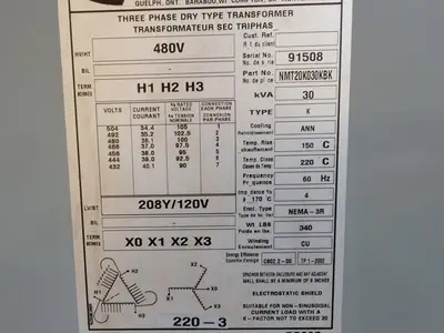 USED HAMMOND POWER SOLUTIONS INC. NMT20K030KBK