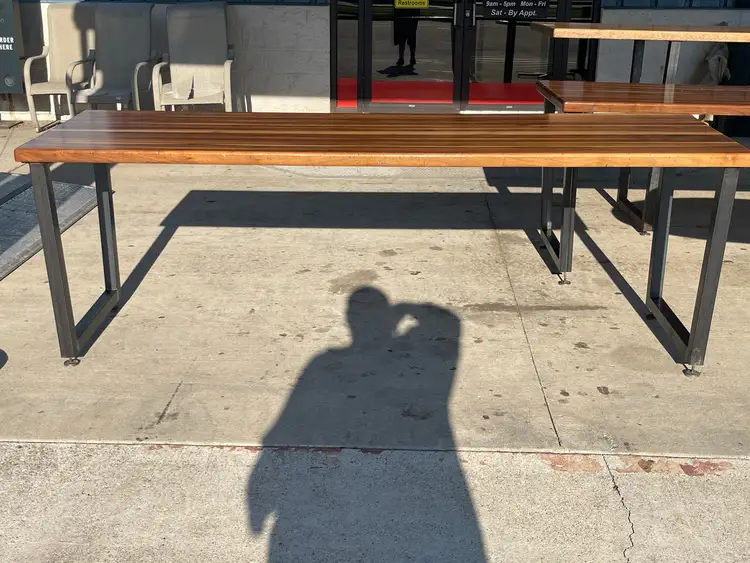 Used Falcon Restaurant Supply, Inc. Used 96"X 30" Wood Table with Metal Base - SS356 - SB2 Restaurant Equipment (Miscellaneous) Illinois US | Falcon Restaurant Supply #1373877
