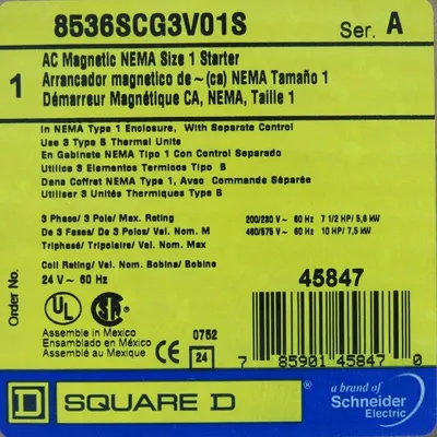 NEW SQUARE D 8536SCG3V01S STARTER SIZE 1 SER A