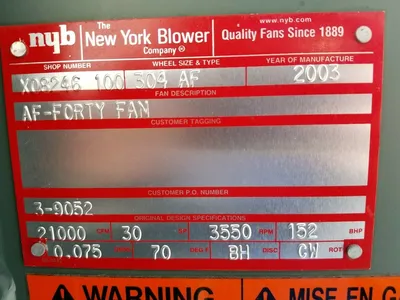 Used NEW YORK BLOWER _UNKNOWN_ Centrifugal Fans West Virginia US | Cooper Industries #1408886
