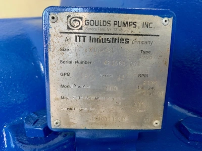 Goulds ITT pump type 3408 model 100 size 8x10-12L with base and motor