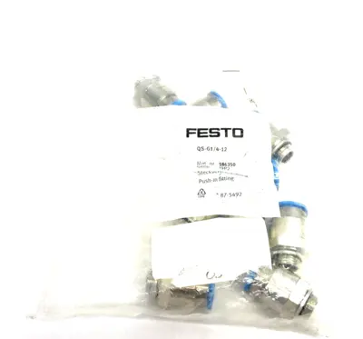 USED FESTO PNEUMATIC PUSH-IN FITTING FOR 12MM OD TUBING 186350