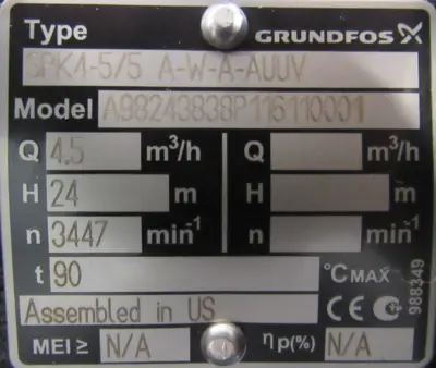NEW GRUNDFOS SPK4-5/5-A-W-AUUV COOLANT PUMP ML71BA-2-FT85-C