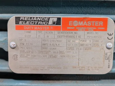 3 HP Reliance Electric P21G4850A Severe Duty AC Motor 1170 RPM 230/460V Used