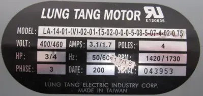 USED JENJEY F22 GEARMOTOR 1:9 3/4HP 400/460V