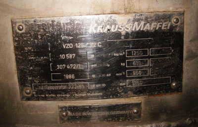 Krauss-Maffei VZO 125/3.2C perforate basket centrifuge, 316SS.
