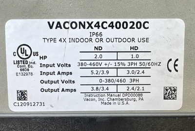 Used Vacon VACONX4C40020C Variable Speed Drives Indiana US | J&J Industrial Supply #793569