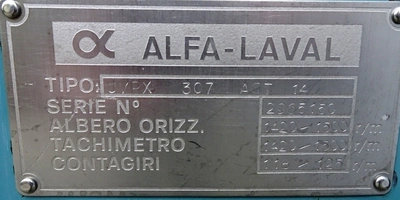 Alfa-Laval UVPX 307 AGT-14 oil purifier, 316SS.