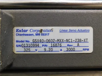 Exlar Corp. GSX40-0602-MXX-NC1-238-XT Linear Servo Actuator 16876 Rev.A Used