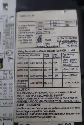 NZMN1A50 / NZMN1-A...50 EATON MOELLER BREAKER USED STOCK K-3475