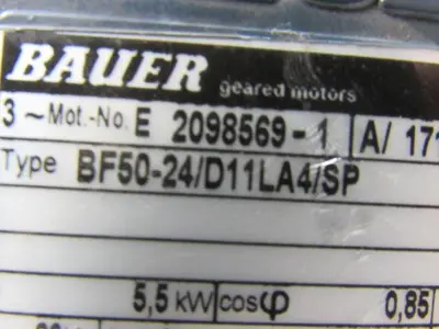 Bauer BF50-24/D11LA4/SP 5.5KW Gearmotor Hollow Shaft  10.86:1 Ratio 230/460V