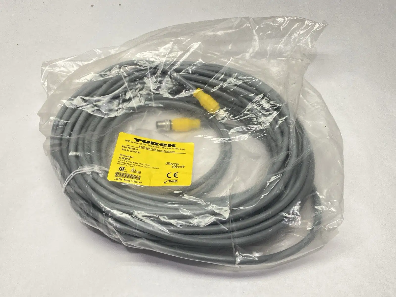 NEW TURCK ACTUATOR / SENSOR CORDSET M/F M128-PIN 20M U-00096