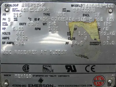 Emerson US Motors AB5P2C-P Brake Motor 5Hp 1775 RPM 460V 3PH 215 Fr  -No Brake-