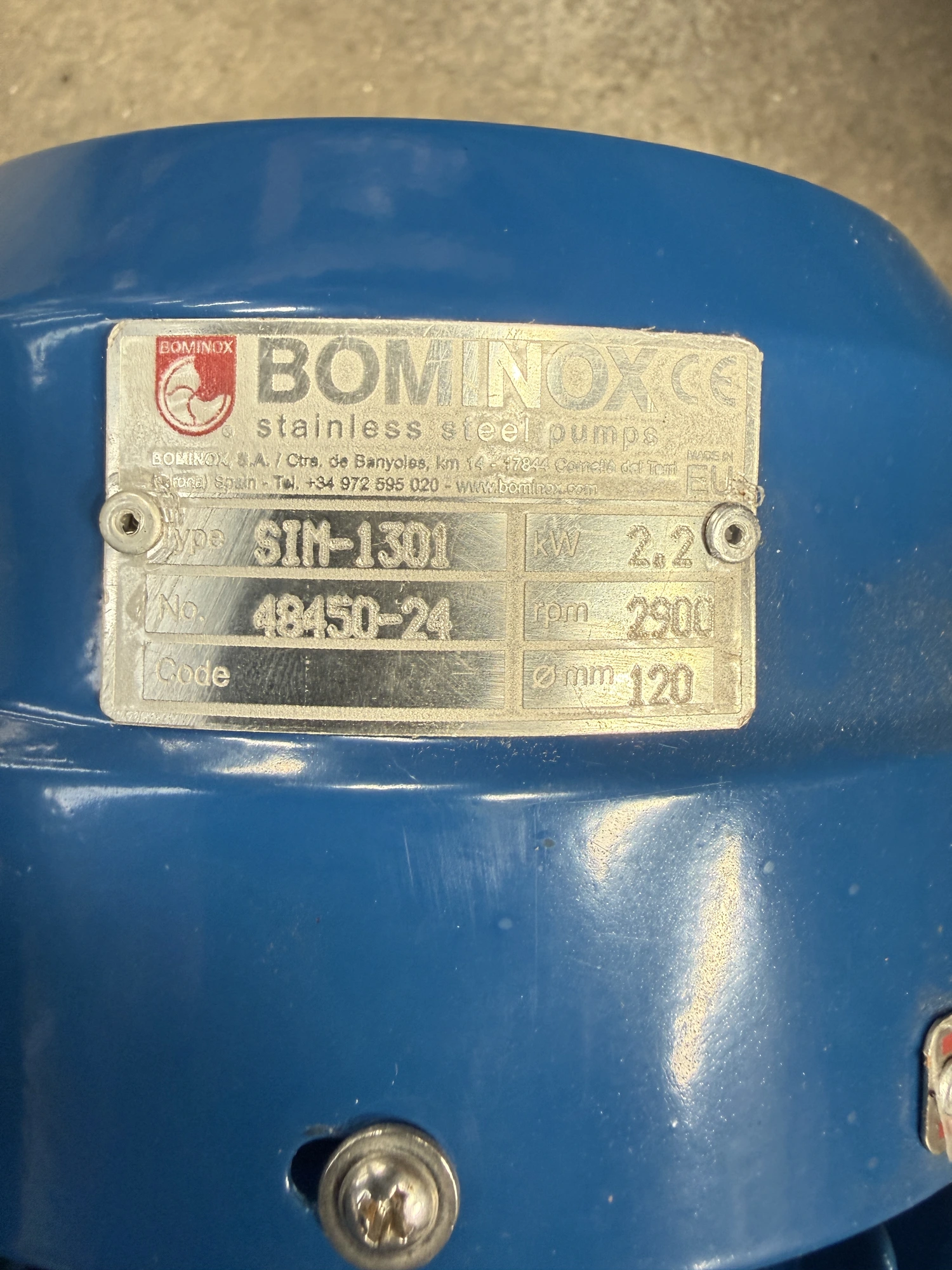 280 LPM Biminox S/S Pump Type SIM-1301 [new & Unused]