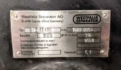 Westfalia KA 25-86-076 chamber bowl centrifuge, 316SS.