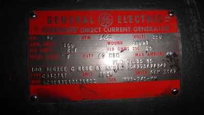 General Electric DC Generator 40 KW 250 V 3450 RPM CD327AT