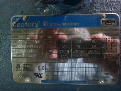 Century II 100 hp, 1800 rpm, 230/460v
