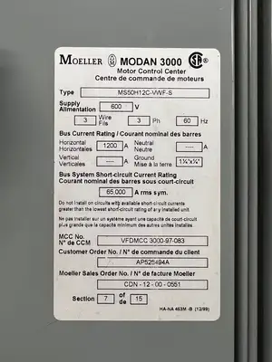 Modan 3000 VFD MCC, 600V, 3-Ph, 1200A, 15 Sections