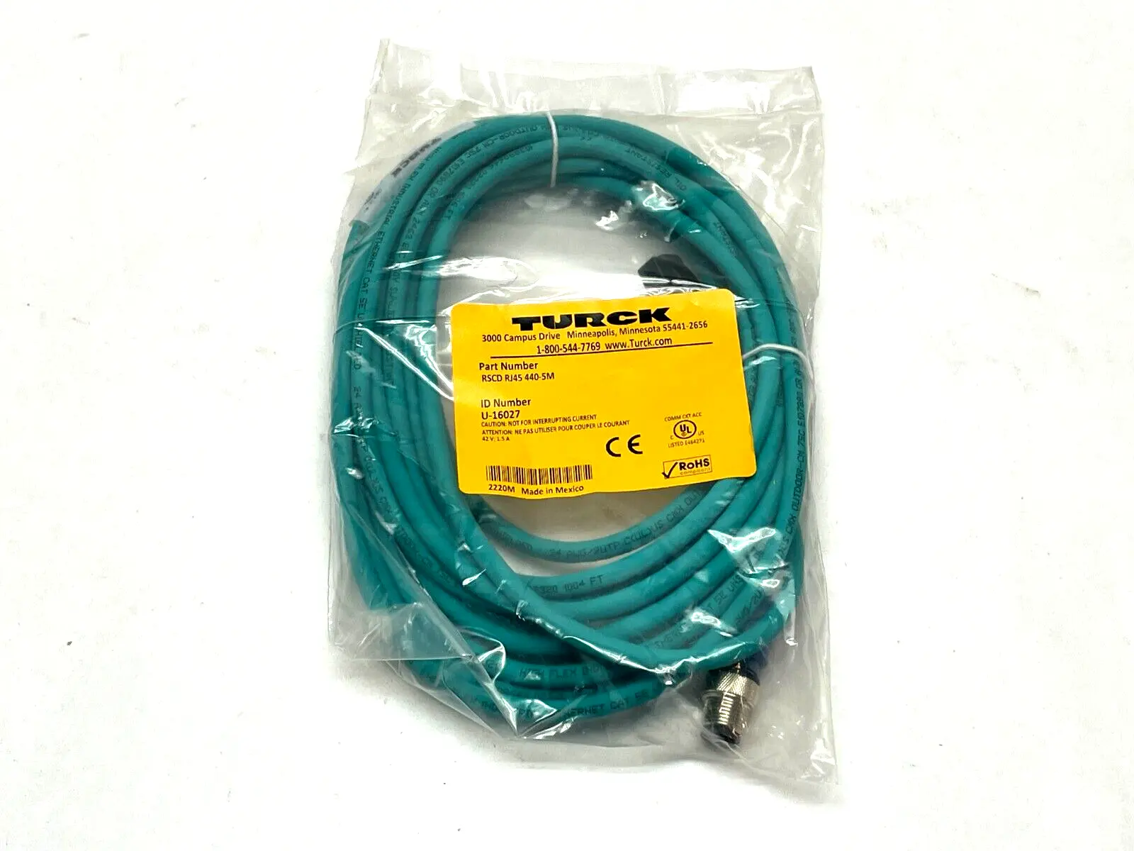 RSCD RJ45 440-5M | Turck  Industrial Ethernet Cordset 5m Length U-16027 - New