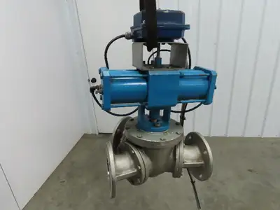 Chicago Valves 3" Flanged 3-Way Ball Valve With Pneumatic Actuator