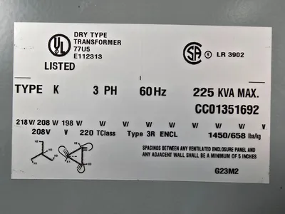 NEW 225KVA STEP UP Dry Transformer 208 Delta to 480Y/277 Hammond SG3A0225BK 3R