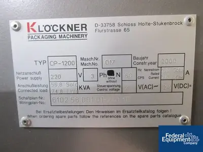 USED Klockner Klockner Blister Packaging Line, Model CP1200