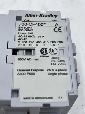 Used ALLEN-BRADLEY ALLEN-BRADLEY 700-CF400* SER A 120V Misc Electrical & Power Parts | ND Industrial Surplus #1213989