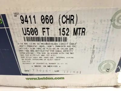 USED BELDEN MULTI CONDUCTOR CABLE 1PR/14AWG 42X30 PVC CHROME LOT OF 250'