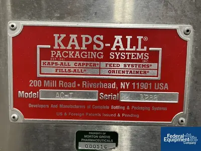 USED Kaps All Kaps-All Orientainer Bottle Unscrambler, Model AC-1