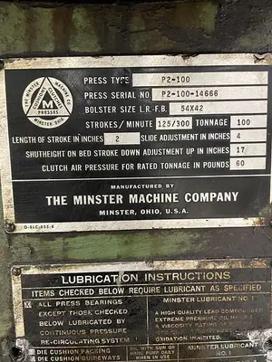 USED 1963 MINSTER P2-100-54