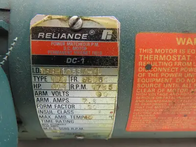 Reliance T56H1055M-YL DC Motor 3/4HP 1725RPM 90V 56C 7.8A TEFC