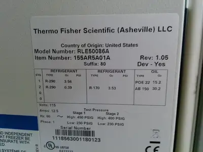 Thermo Scientific RLE50086A -86C Ultra Low Freezer 24.1Cf (2018) FULLY TESTED