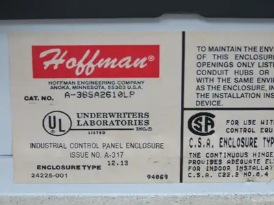 Hoffman A-36SA2610LP Freestanding Electrical Enclosure 36x26x10"  Backplate