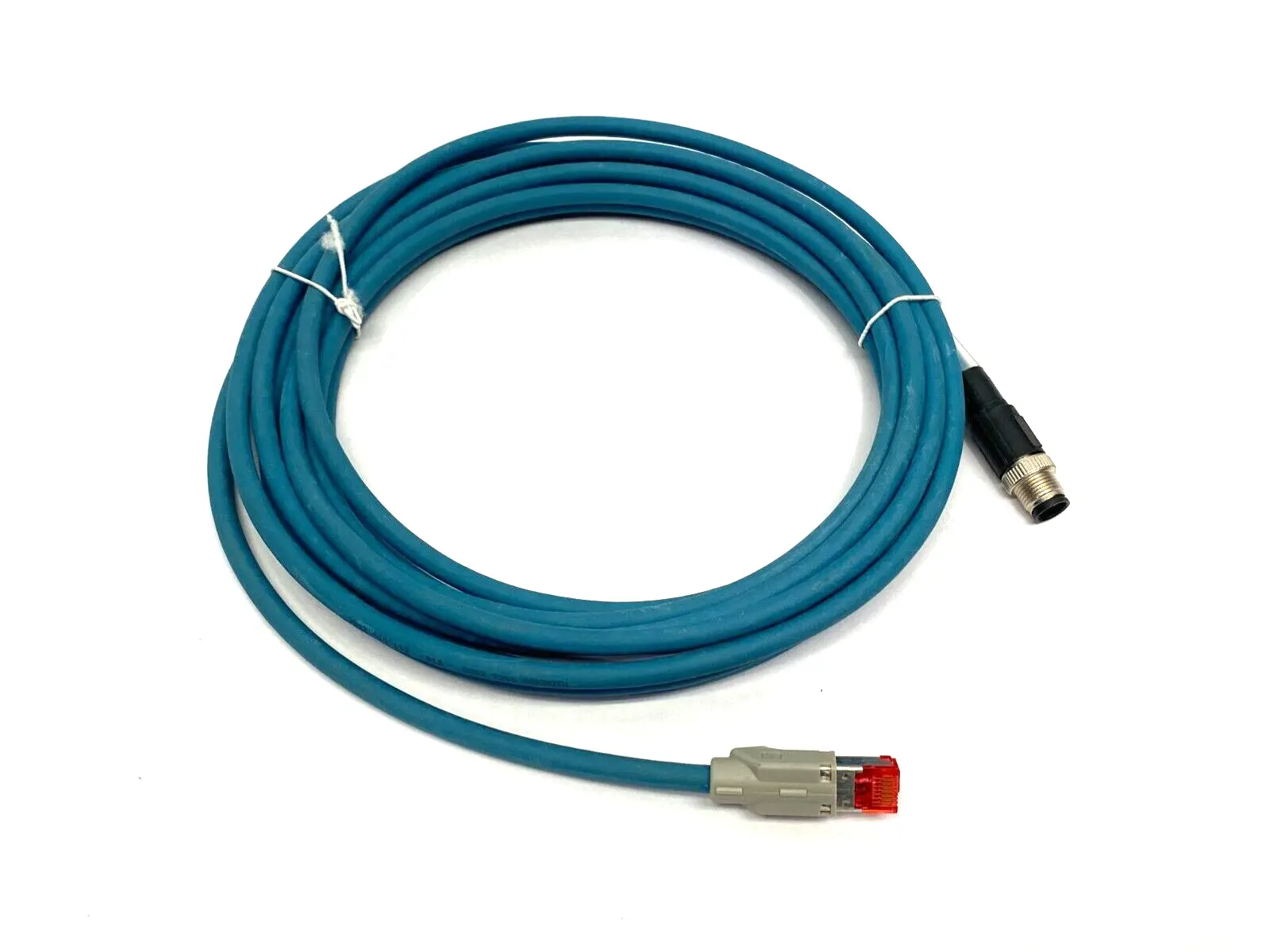 USED BOSCH REXROTH ETHERNET DATA TRANSFER CABLE M12 TO RJ45 5M LENGTH