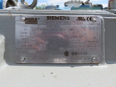 75 hp Siemens AC Motor, 1780 Rpm , 460v , Unused Condition
