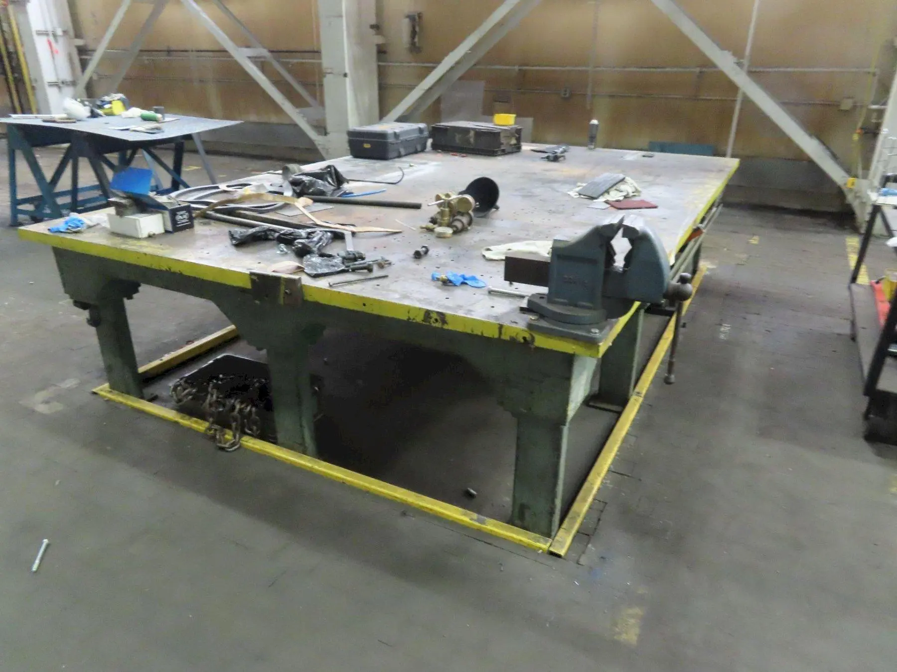 148" X 98" HEAVY DUTY STEEL LAYOUT WELDING SHOP TABLE: STOCK #23565