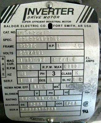 NEW BALDOR IDNM35817 INVERTER DRIVE MOTOR 1HP 230/460V 1725RPM 7/8" DIA.