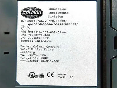 Barber Colman 2204E/AL/VH/FH/XX/XX/XX/XX/2XX/XXX/AX143/XXXXXX/ Temperature Control
