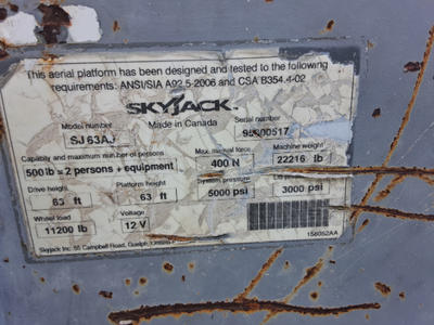 USED 2015 Skyjack SJ63AJ