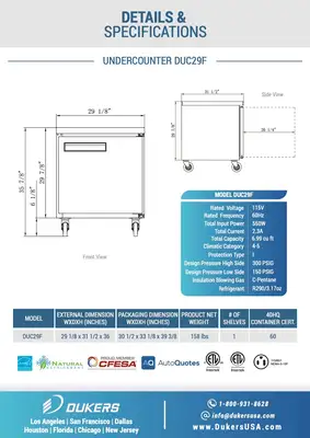 New | in-Stock Dukers New Dukers DUC29F Single Door Undercounter Freezer in Stainless Steel Undercounter Freezers Illinois US | Falcon Restaurant Supply #1376266