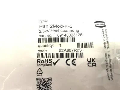 New | in-Stock HARTING 2-Contact Crimp Han® HV single module, 16A 2500V female Contact Blocks Michigan US | Maverick Industrial Sales #1410909