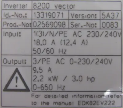 NEW LENZE E82EV222K2C FREQUENCY INVERTER 2.2 KW 3HP 230 VAC
